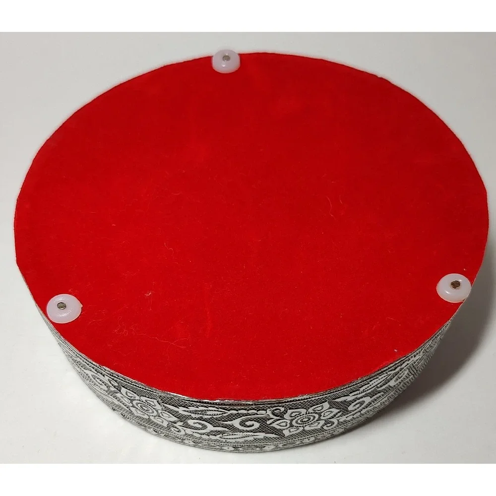 New Handcrafted Jewelry Trinket Box Embossed Birds Aluminum and Red Velvet India